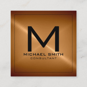 Monogram Elegant Modern Bronze Stainless Metal Square Business Card