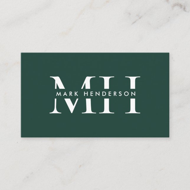 Monogram Elegant Modern Emerald Green Business Card (Front)