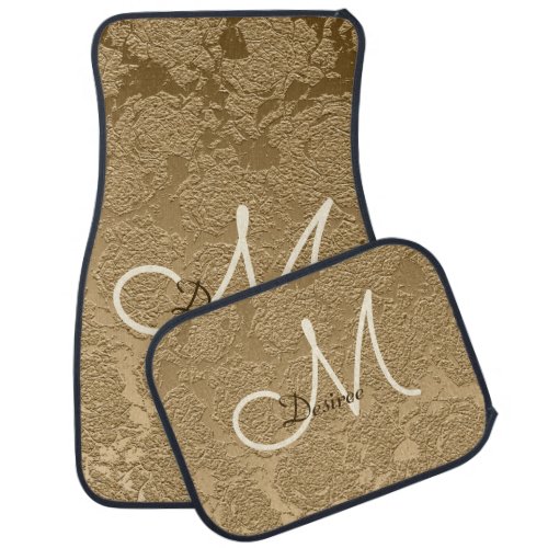 Monogram Elegant Modern Gold Girly Floral Car Floor Mat