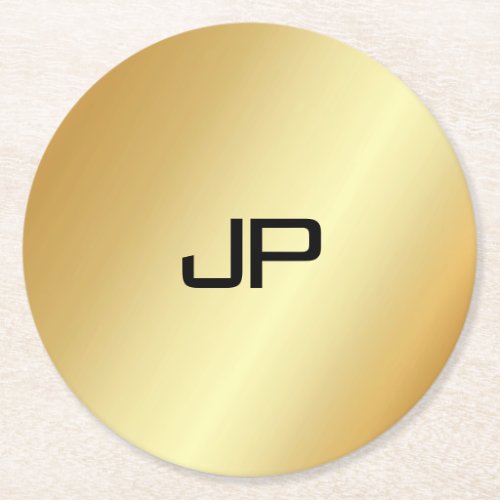 Monogram Elegant Modern Gold Look Template Round Paper Coaster