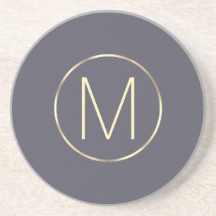 Monogram Elegant Modern Gray Gold Coaster