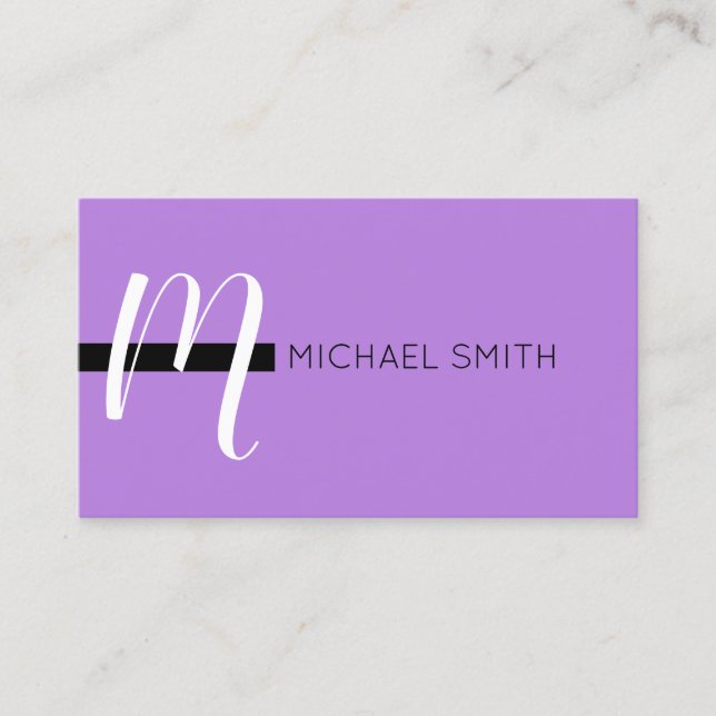 Monogram Elegant Modern Lavender and Black Business Card (Front)