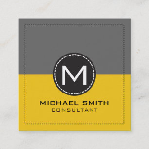 Monogram Elegant Modern Lemon and Gray Square Business Card
