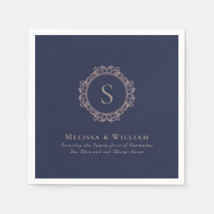 Monogram Elegant Modern Navy Blush Wedding Napkins