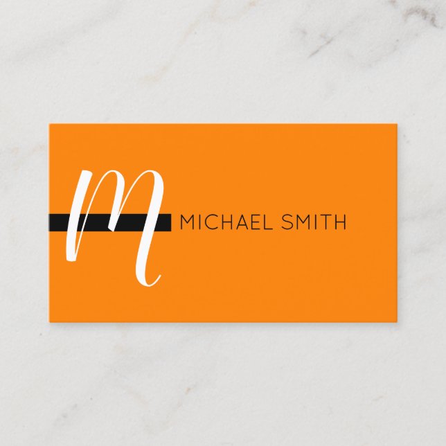 Monogram Elegant Modern Orange and Black Business Card (Front)