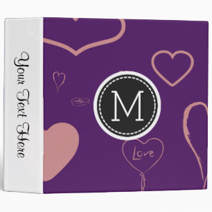 Monogram Elegant Modern Purple Pink Heart Pattern 3 Ring Binder