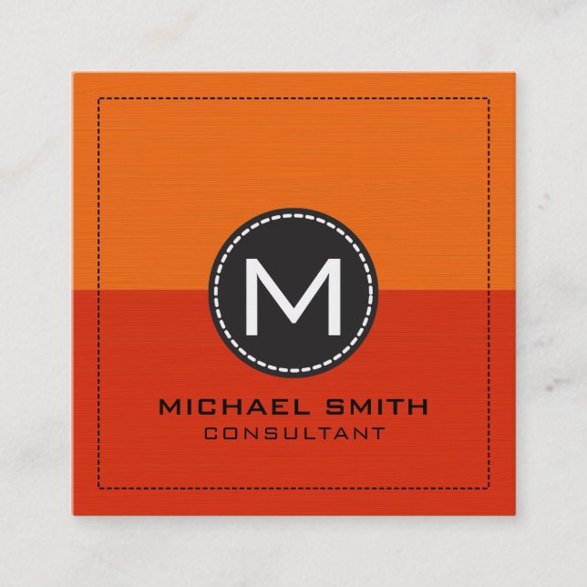 Monogram Elegant Modern Red and Orange Square Business Card (Front)