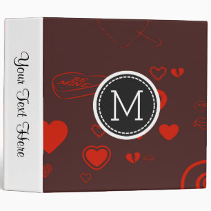 Monogram Elegant Modern Red Heart Pattern #2 3 Ring Binder