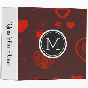 Monogram Elegant Modern Red Heart Pattern 3 Ring Binder