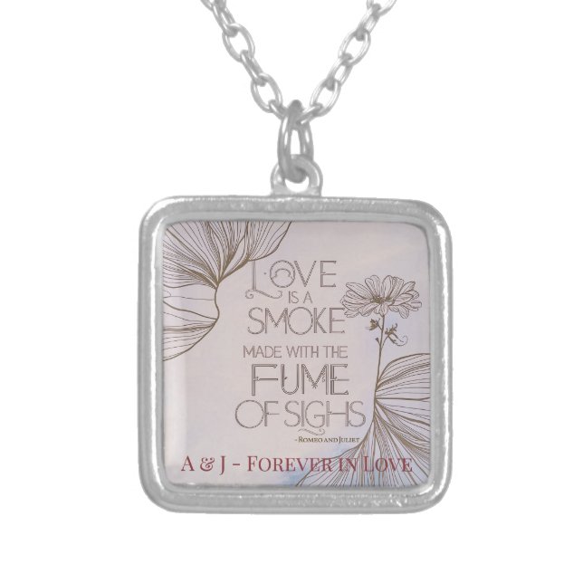 Monogram Elegant Modern Romeo and Juliet Quote Silver Plated Necklace (Front)