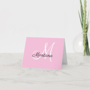Monogram Elegant Modern Simple Girly Pink Thank You Card