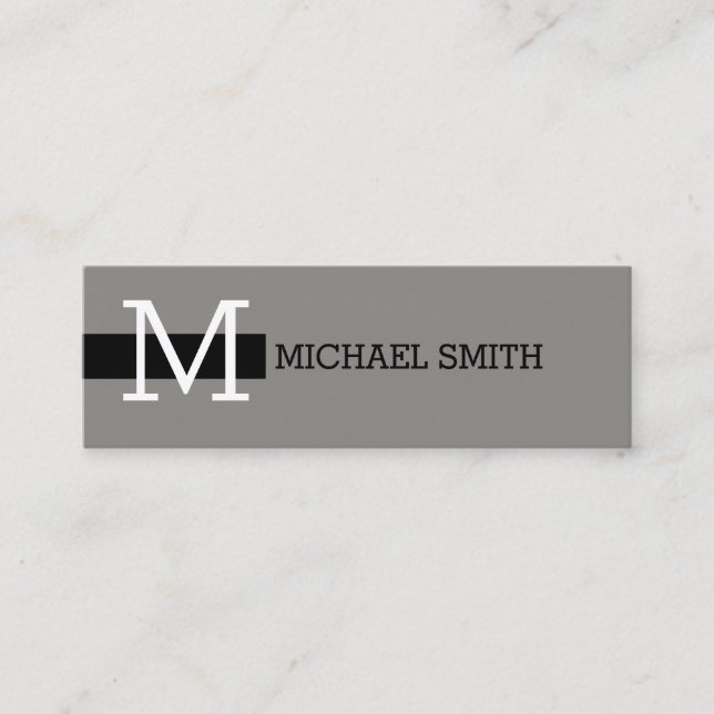 Monogram Elegant Modern Titanium Black Mini Business Card (Front)