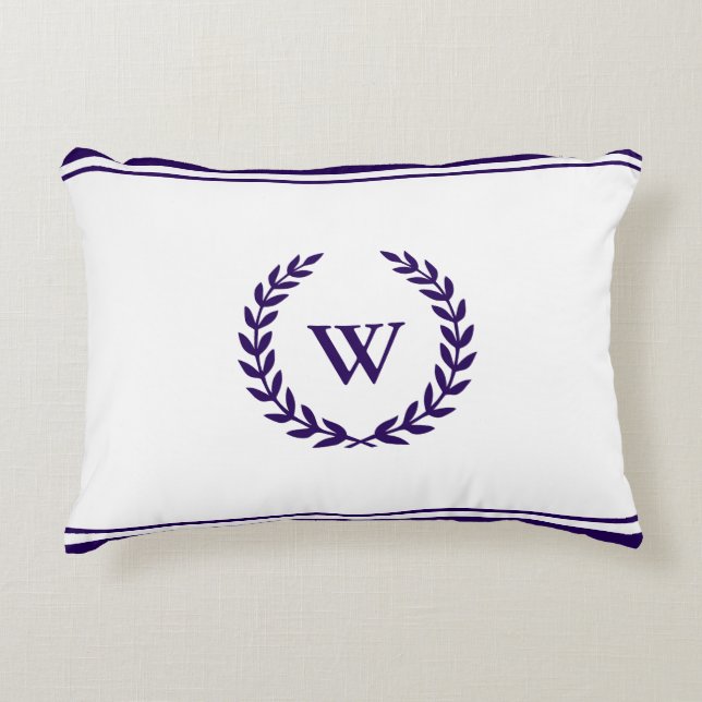 Monogram Elegant Navy Blue And White Accent Pillow (Front)