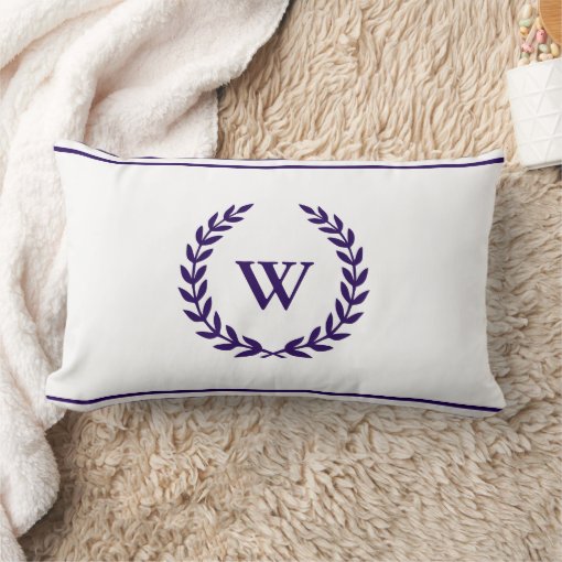 Monogram Elegant Navy Blue And White Lumbar Pillow Zazzle