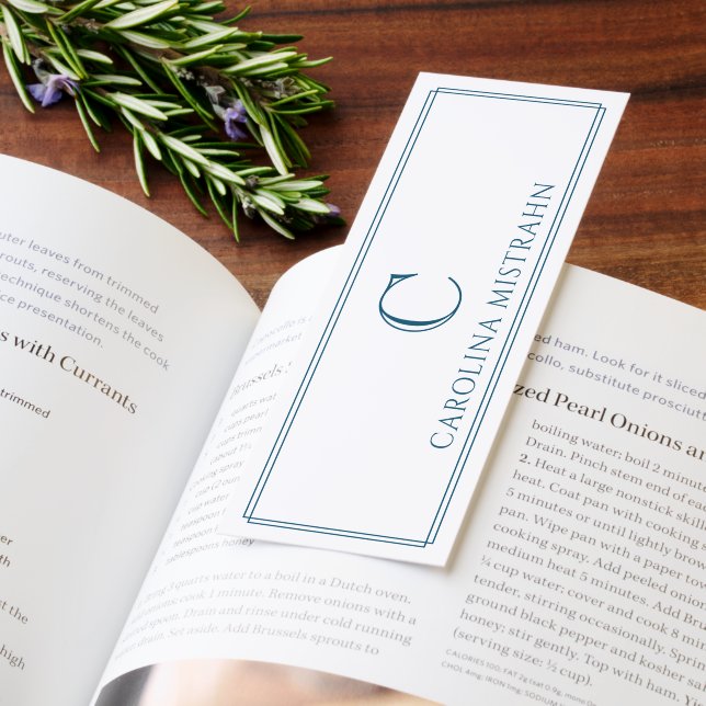 Monogram Elegant Navy Blue Border Bookmarks (Book)