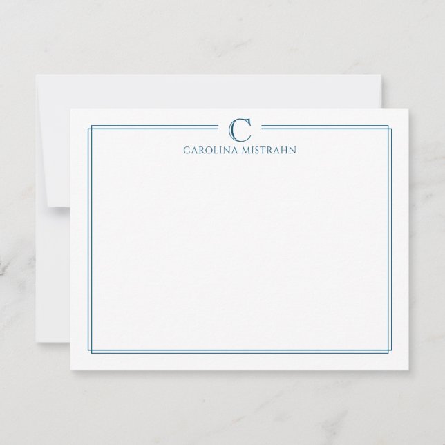 Monogram Elegant Navy Blue Border Stationery Note Card