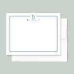 Monogram Elegant Navy Blue Border Stationery Note Card