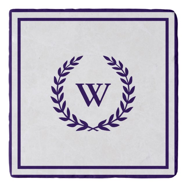 Monogram Elegant Navy Blue Classic Marble Trivet (Front)