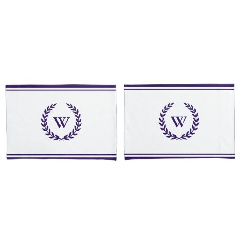 Monogram Elegant Navy Blue White Pillowcases
