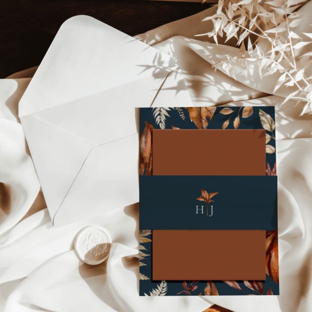 Monogram Elegant Navy Wedding  Invitation Belly Band (Creator Uploaded)