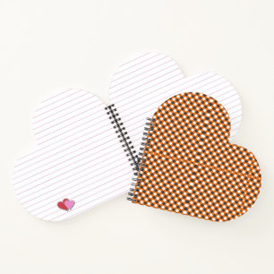 Monogram Elegant Orange White Plaid Gingham  Heart Notebook