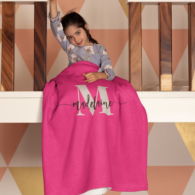 Monogram Elegant Pink Black Personal Fleece Blanket (Creator Uploaded)
