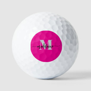 Monogram Elegant Pink Black Personal Golf Balls
