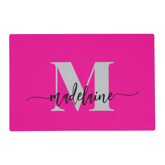 Monogram Elegant Pink Black Personal Placemat (Front)