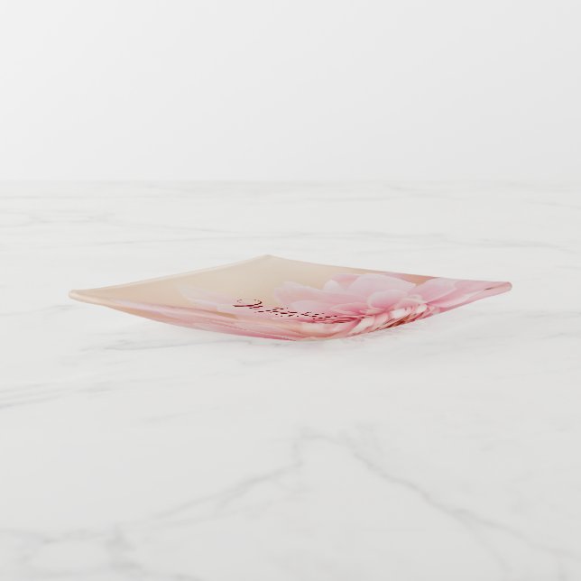 Monogram Elegant pink floral Trinket Tray (Angled)