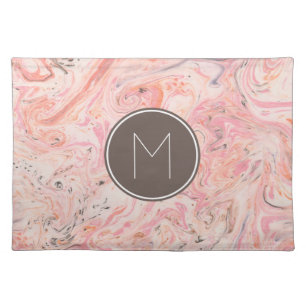Monogram Elegant Pink Marble Cloth Placemat