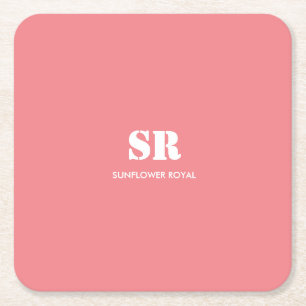 Monogram Elegant Pink Minimal  Square Paper Coaster