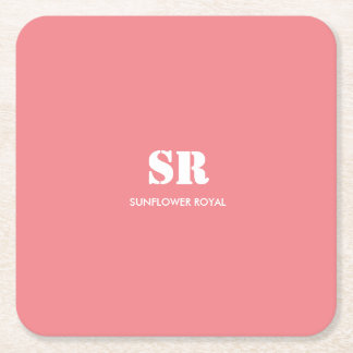 Monogram Elegant Pink Minimal Square Paper Coaster