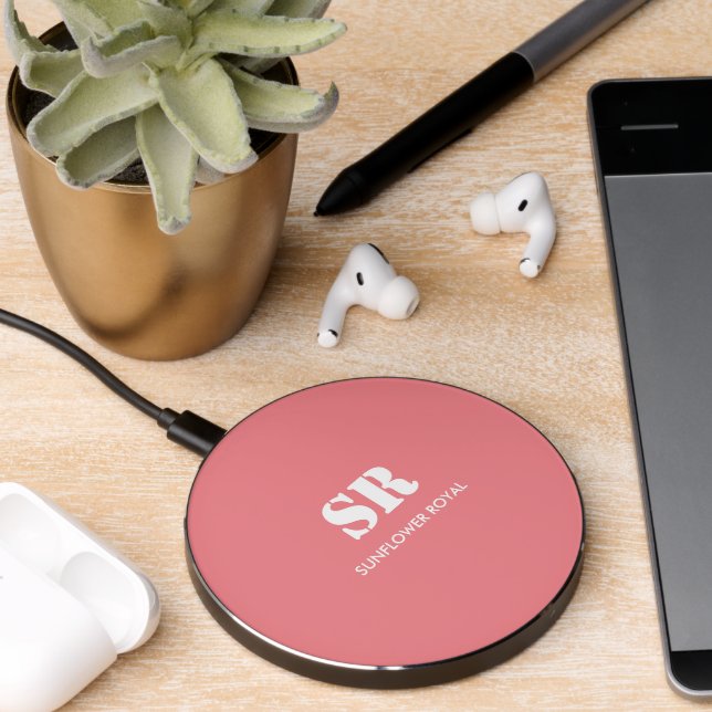 Monogram Elegant Pink Minimal  Wireless Charger (Desk 2)