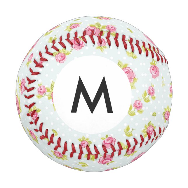 Monogram Elegant pink roses 4 Baseball (Front Left)