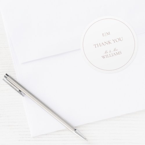 Monogram Elegant Pink Thank You Script Wedding Classic Round Sticker