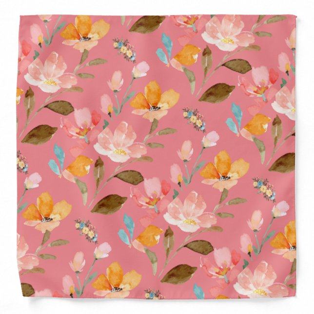 Monogram Elegant Pink Watercolor  Bandana (Front)