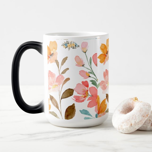  Monogram Elegant Pink Watercolor  Color Morph Mug (With Donut)