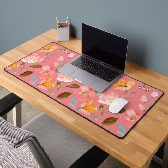  Monogram Elegant Pink Watercolor  Desk Mat (Office 2)