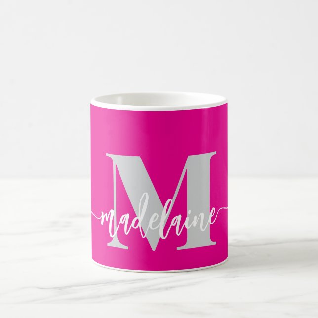 Monogram Elegant Pink White  Coffee Mug (Center)
