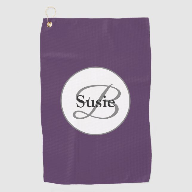 Monogram Elegant Plum Purple Golf Towel (Front)