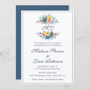 Monogram Elegant Pretty Floral Succulent Macaron Invitation