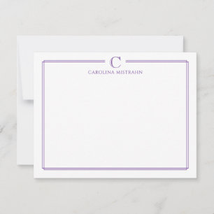 Monogram Elegant Purple Border Stationery Note Card