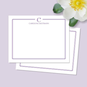 Monogram Elegant Purple Border Stationery Note Card