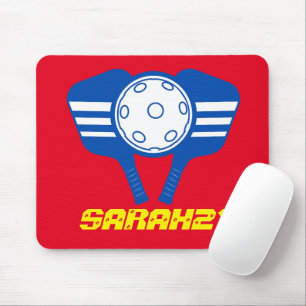 Monogram elegant red and blue Pickleball player Mouse Pad