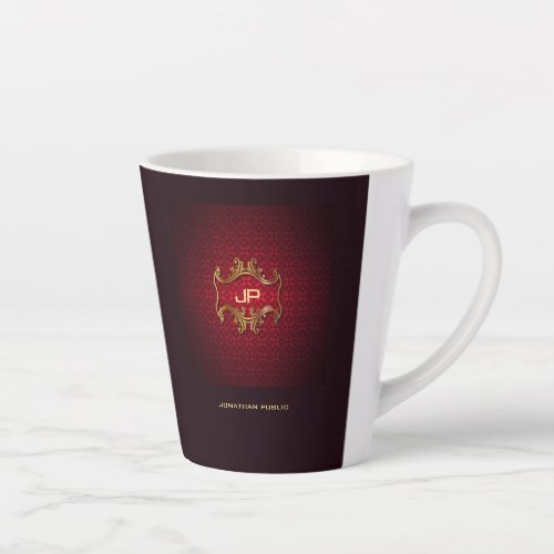 Monogram Elegant Red Damask Template Classic Latte Mug