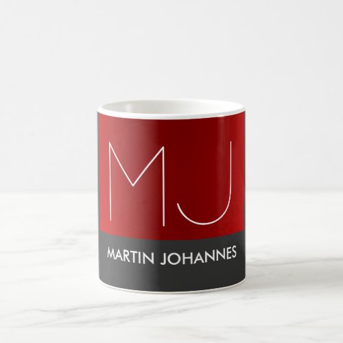 Monogram Elegant Red Grey Add Name Initials Coffee Mug