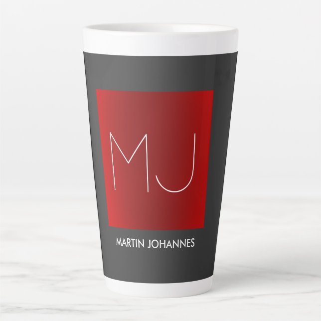 Monogram Elegant Red Grey Add Name Initials Latte Mug (Front)