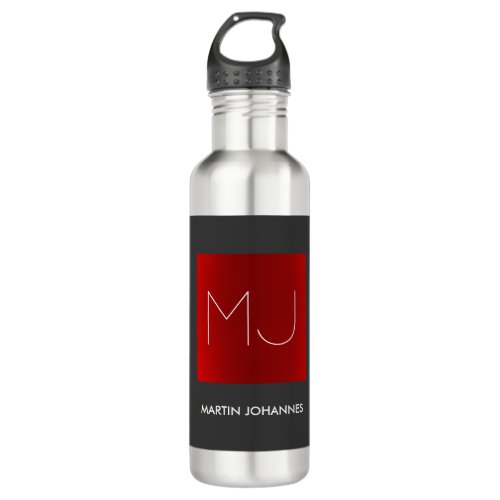 Monogram Elegant Red Grey Add Name Initials Stainless Steel Water Bottle