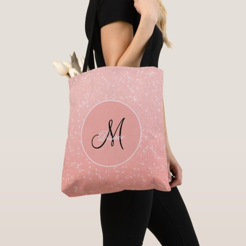 Monogram Elegant Rose Gold Girly Glitter Sparkle Tote Bag