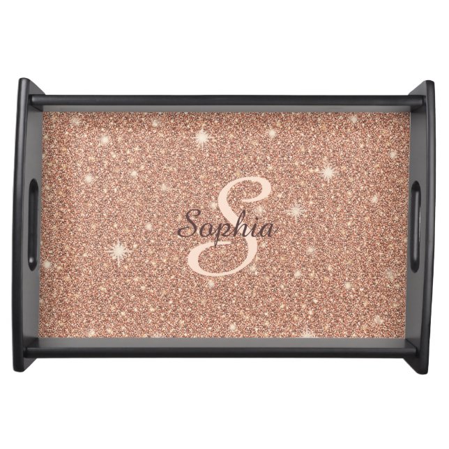 Monogram Elegant Rose Gold Glitter Serving Tray (Front)
